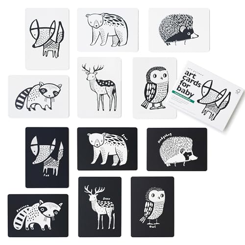 Image of Wee Gallery Art Cards for Baby, Durable High Contrast Black and White Animal Flashcards for Newborns, Brain Development, Sensory Toys, Tummy Time Essentials for Infant and Toddler - Woodland Animals