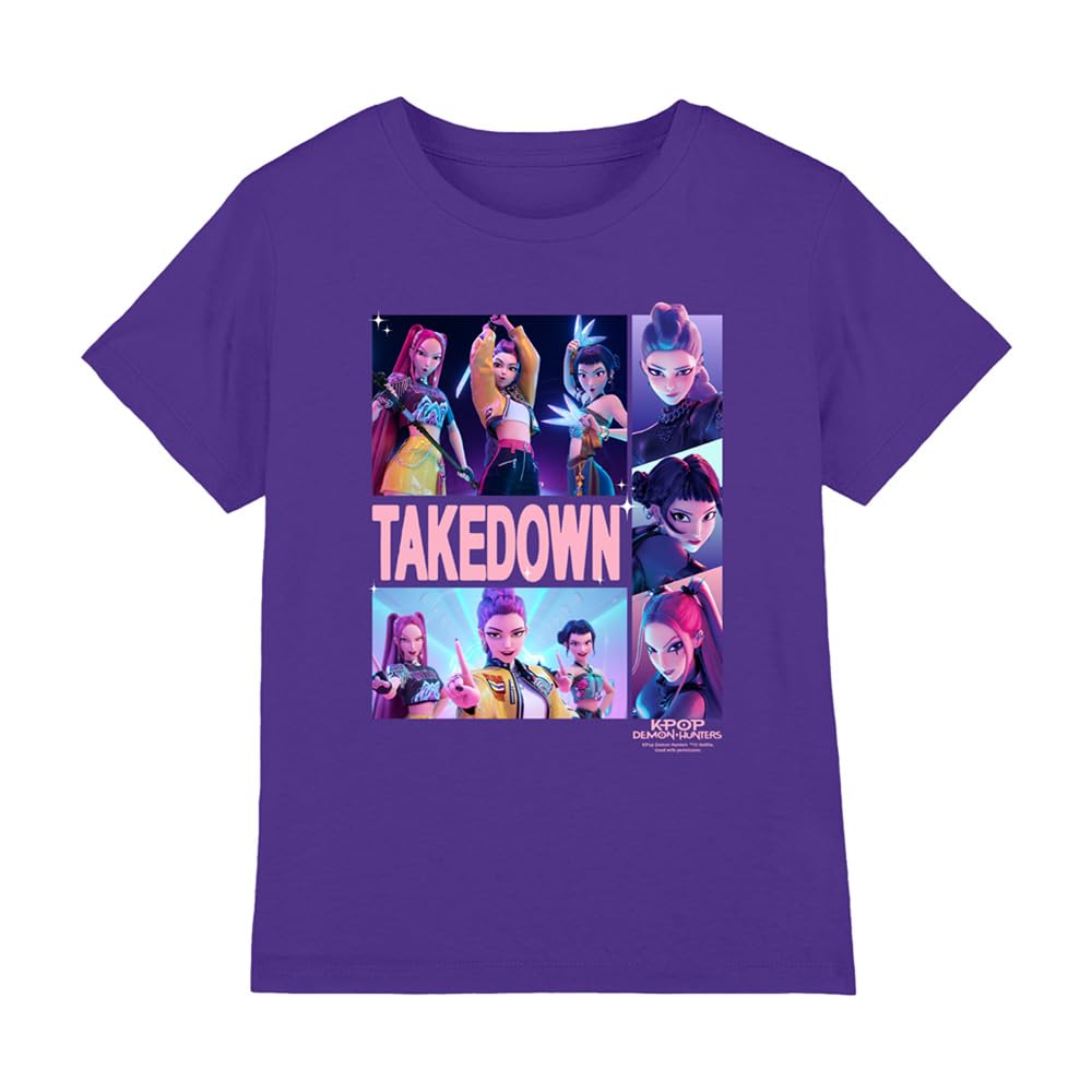 Kpop Demon Hunters Huntrix Takedown Panels Kids T Shirt, Purple, 9-11Y