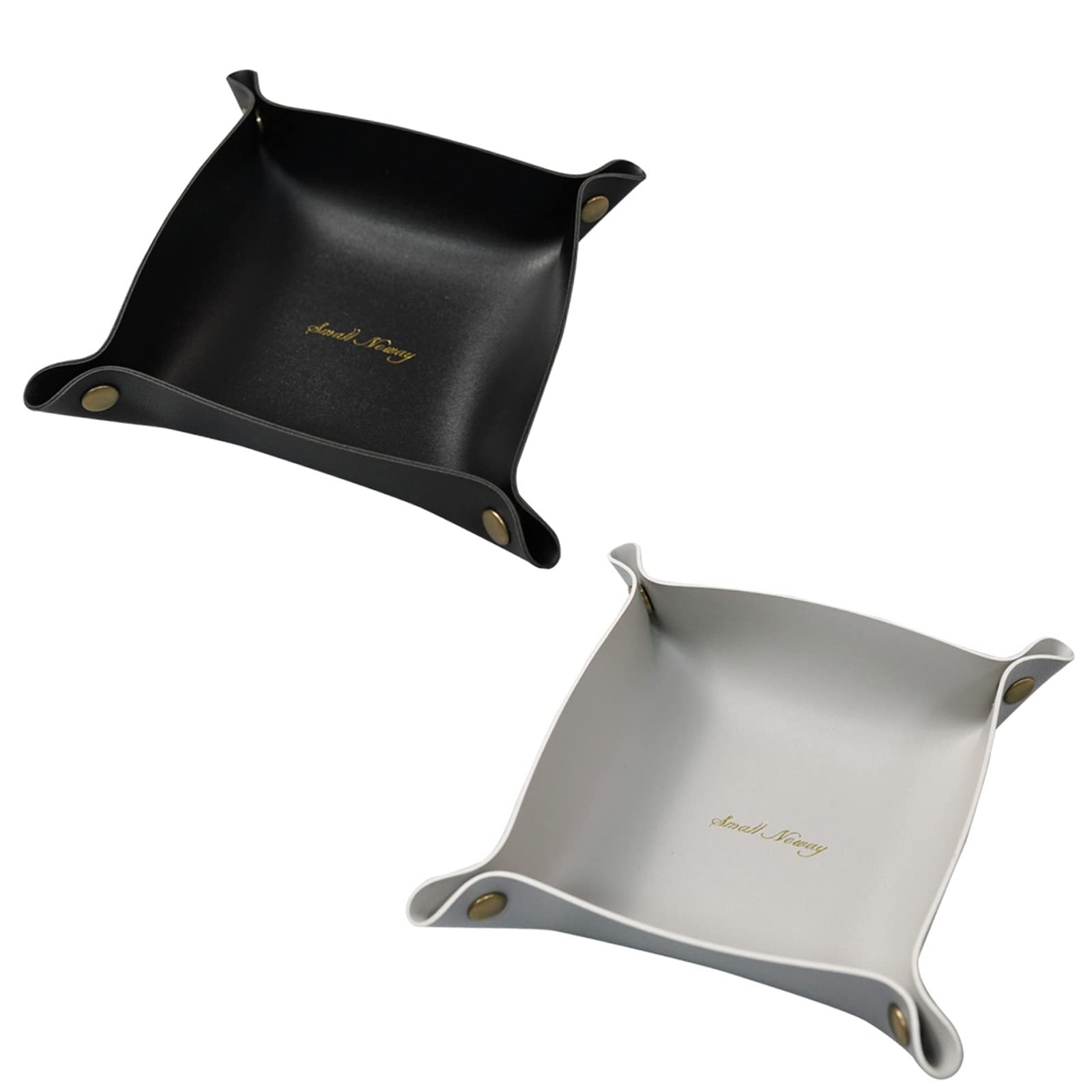 ViiTangViiTang 2 Pack Leather Valet Tray, Folding Jewelry Cosmetic Key Coin Phone Watch Wallet EDC Tray Organizer Storage Catchall Bowl for Travel Home Office Nightstand Men Women (Black + Gray)