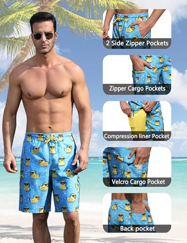 Mens Swim Trunks with Compression Liner 9 Inch Swim Shorts Bathing Suits Quick Dry Hiking Cargo Shorts with Zipper Pocket2