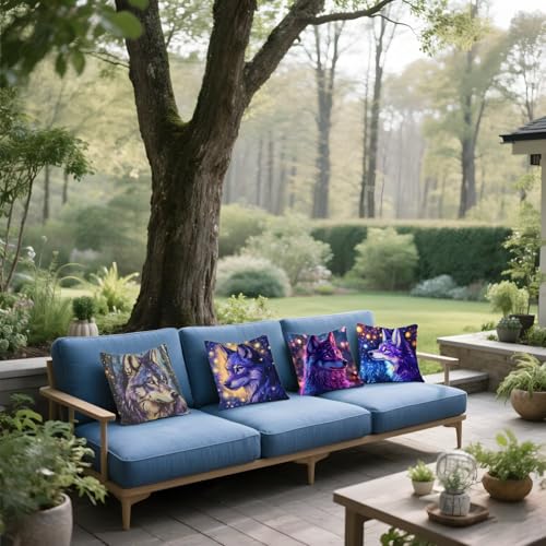 Housse de coussin 40x40cm loup pour décorer un canapé de salon ou des chaises de jardin extérieur