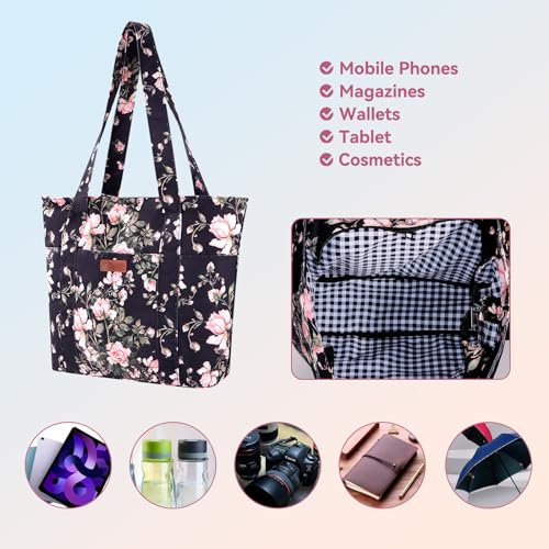 Bolso Tote para mujer, lona grande con cierre miniatura 5
