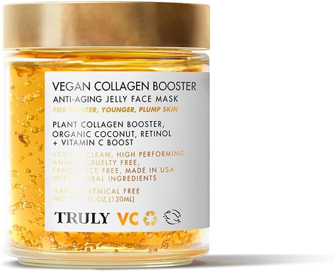 Truly Beauty Vegan Collagen Booster Anti-Aging Jelly Face Mask - Anti-Aging Face Mask For Tighter Skin, Softens Fine Lines & Wrinkles, Fades Age Spots and Discoloration - 4 Fl. Oz