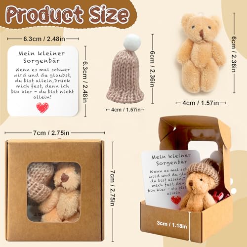 Pocket Hug Positive Mini-Teddybär, Bär In Einer Box Mini-Plüsch Figuren Lustige Teddy-bär Puppe Sorgenbär-Umarmung in Einer Box Kleines Tier Mit Inspirierender Karte für Frauen Babyparty Freunde