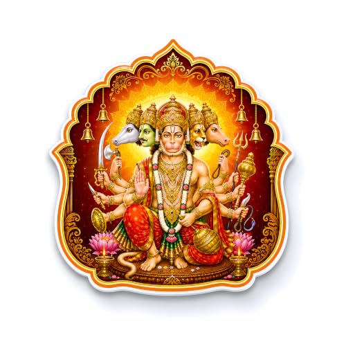 Image of REGALOCASILA Panchmukhi Hanuman For Main Door Entrance 3.8 Inch Hanuman Ji Vastu Dosh Sticker For Home Office Main Door Decor Vastu Remedy For South & South-West Facing Homes Self Adhesive Wall Decor