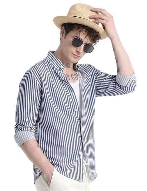 Image of U TURN Men's Cotton Casual Printed Striped Stylish Shirt for Men
