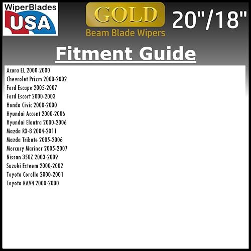 Miniatura 2 de Juego de 2 limpiaparabrisas dorado de 20 y 18 pulgadas (juego de 2) limpiaparabrisas de repuesto para automóvil, fácil de instalar y múltiples tipos