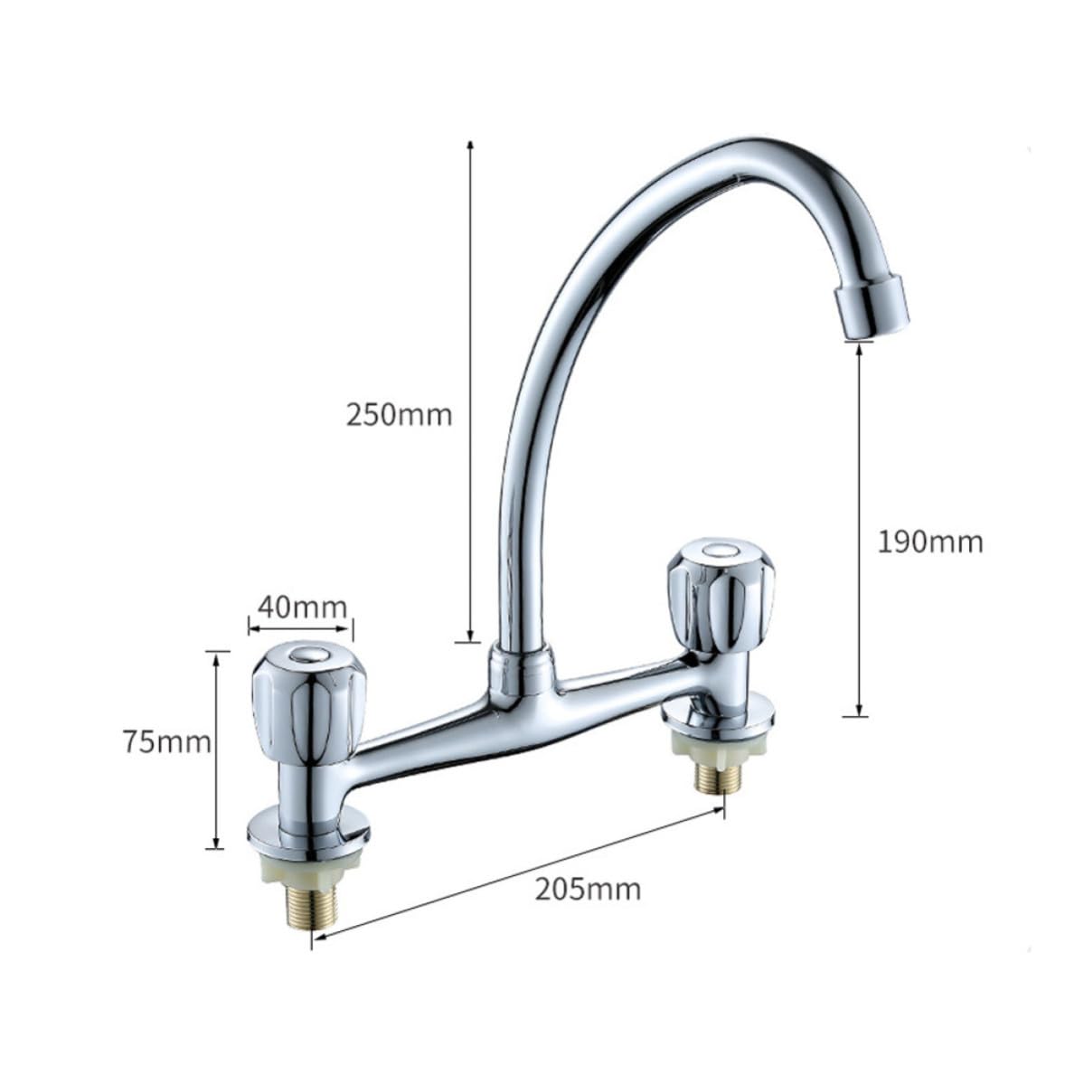 Rubinetto Bagno a Doppio Foro in Rame Doppia Maniglia | Acqua Calda e Fredda, Rotazione a 360 Gradi, Regolazione Indipendente, Finitura Argento per Lavabo
