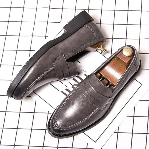 Mens Korean Style Genuine Leather Oxford Loafers Slip On Classic Business Casual Comfy Bean Vintage Round Head Dress Shoes2
