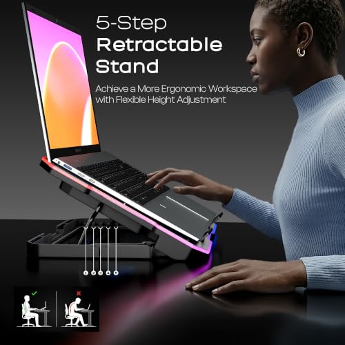 Image of Zebronics NC6800 Laptop Cooling Pad, Dual 120mm Fans, Up to 17-Inch Laptop Support, 65 CFM Airflow, 10 RGB Modes, 5-Level Adjustable Stand, Dual USB Hub, Fan Speed Control, Anti-Slip Pads (Silver)