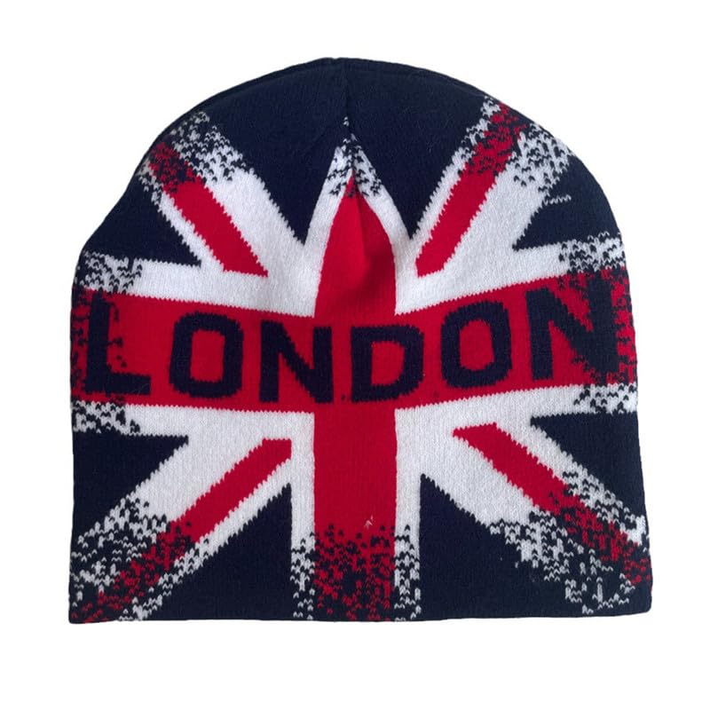 BAIMOREUK English Union Jack Flag Knitted Hat Skull Cap Winter Warm Acrylic Wool Beanie for Men Women