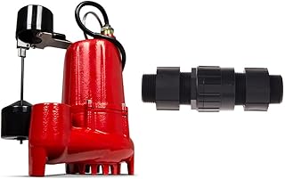 Red Lion RL-SC50V 115-Volt, 1/2 HP, 4300 GPH Cast Iron Sump Pump with Vertical Switch, Red, 14942747 & Superior Pump 99555 Universal Check Valve; fits All: 1-1/4" and 1-1/2" MPT and FPT, Black