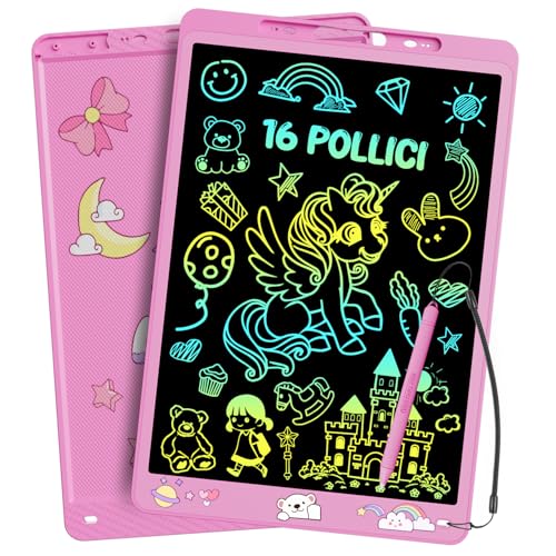 16 Pollici Tavoletta Grafica LCD Scrittura per Bambini, Electight Tavoletta Grafica Lavagna Portatile da Disegno con Penna, Giocattoli Educativi, per Bambini Studenti Famiglia Ufficio, Rosa