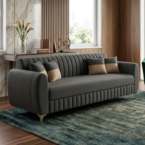 Image of CASASTYLE Signature Velour 3 Seater Sofa Set | Boston Matte Fabric | 40D Foam + Zigzag Spring | 3-Yr Warranty (Ash Grey)