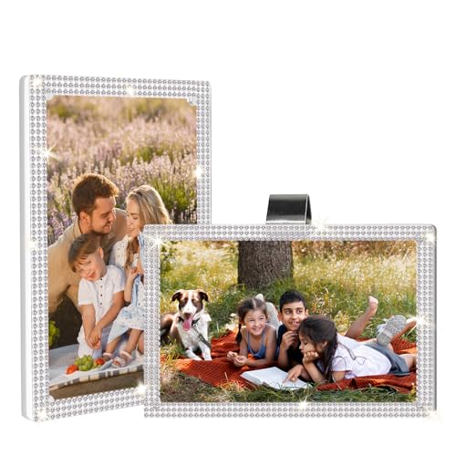 Car Visor Picture Frame, Rhinestone Acrylic Photo Holder, Stylish Visor Clip Frame for Women, Car Interior Accessories Decoration (White, 2.4 x 3.5)