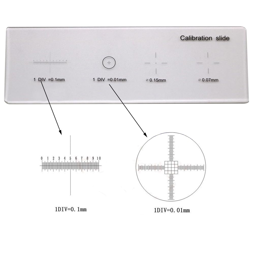 4 unids 0.01 mm microscopio objetivo micrómetro regla deslizante calibración retícula, punto punto punto de mira microscopio cámara diapositiva multifunción placa retícula precisa calibración