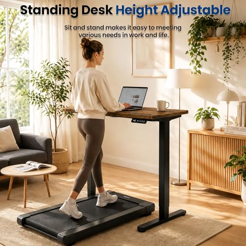 Image of 35 inch x 20 inch Electric Standing Desk, Compact Height Adjustable Desk for Small Spaces, Small Ergonomic Sit Stand Workstation for Home Office Bedroom Apartment (Rustic Brown)