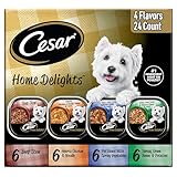 CESAR HOME DELIGHTS Soft Wet Dog Food Pot Roast & Vegetable, Beef Stew, Turkey Potato & Green Bean, and Hearth Chicken & Noodle Variety Pack, (24) 3.5 oz. Easy Peel Trays