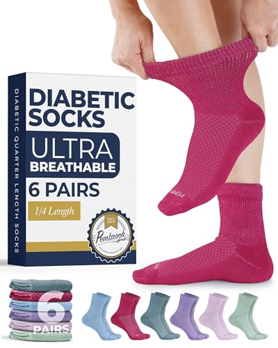 Image of Pembrook Knit Diabetic Socks for Men & Women - 6 Pairs, Wide Non Binding Neuropathy Socks for Women, Smooth Toe Seams