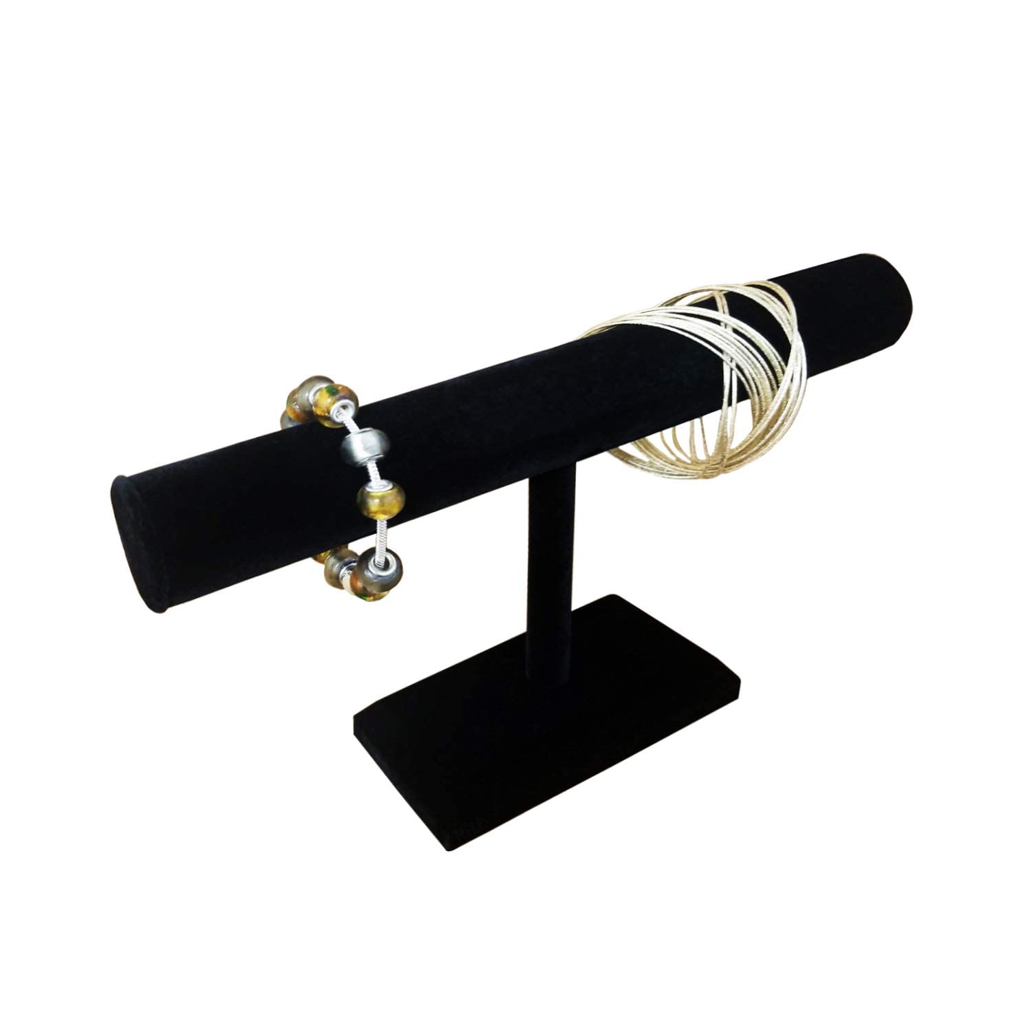 Ikee Design T-Bar Jewelry Display Tower Display Perfect for Bracelet Bangle Watch for Home Organization, Store, Tradeshow and Showcase, 12"L x 7"H, Black Velvet