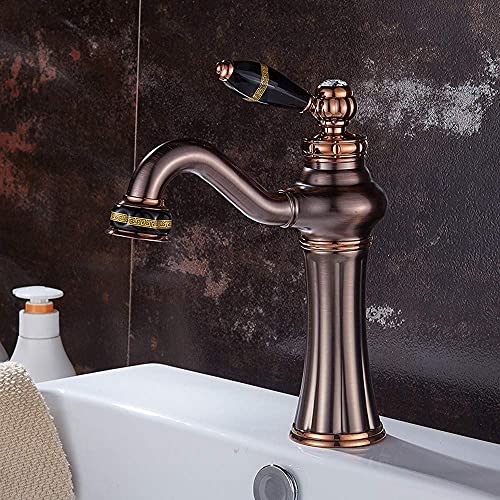 Grifo de agua vintage para lavabo monomando de bronce con diseño de dragón rosa