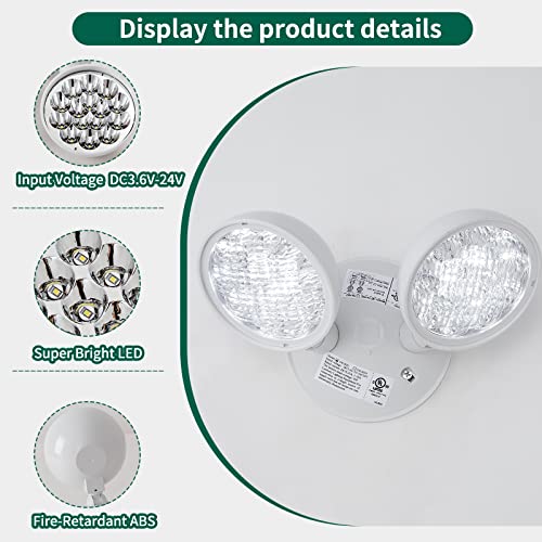 Tanlux Emergency Remote Head Lighting, 1 Pack Double Head Emergency Light, Ul Listed, Multi Voltage 3.6 To 24 Volt Input, 2 By 3 Watts, 2 By 180 Lumen, White #TOP3