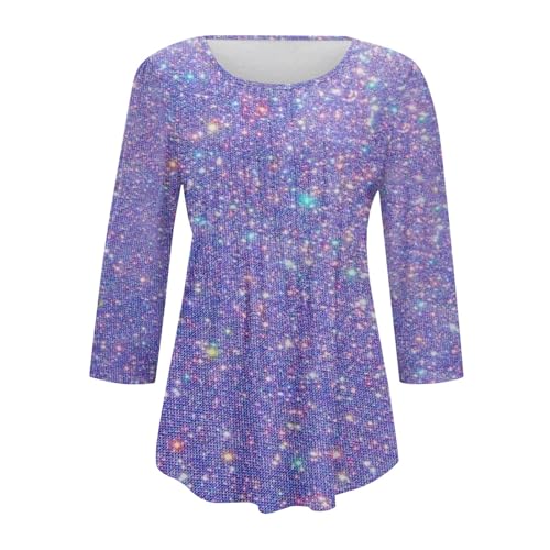 Womens Plus Size Tops 3/4 Sleeve Round Neck Casual Summer Tunic Fall Basic Tees Blouses Dressy Tshirt Pleated Shirts3