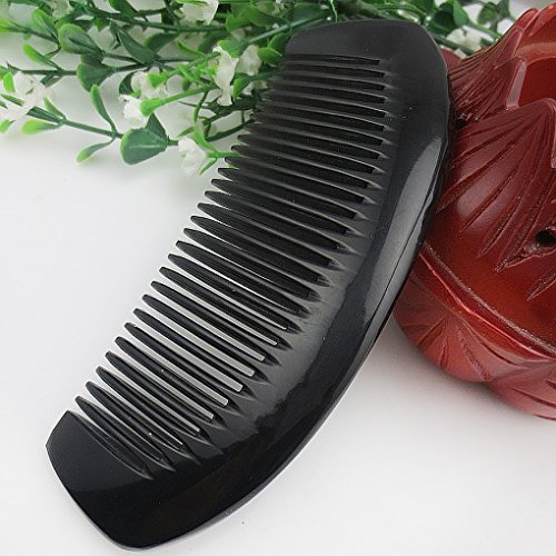 Greenery Luxury Delicate Natural Black Buffalo Horn Wide Teeth Bend Back Hair Detangling Comb Handcraft,Nice Christmas Gift