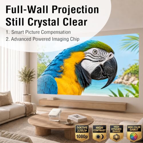 Image of [Officially-Licensed App & Auto Focus]Snow White Smart Mini Projector with WiFi and Bluetooth, XuanPad 4K Support Movie Projector, Portable Native 1080P Outdoor Projector with 360 Stand