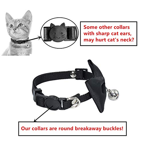 Olahibi 2 Pack Breakaway Clasp Safe Release Cat Collar, Handmade Bowtie,Clear Bell,Nylon Material, For Adult Cats(S,Black+Black) #TOP3