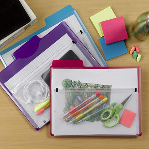 Smead Organizador de projetos com bolsa com zíper, aba de corte 1/3, tamanho carta, cores sortidas,