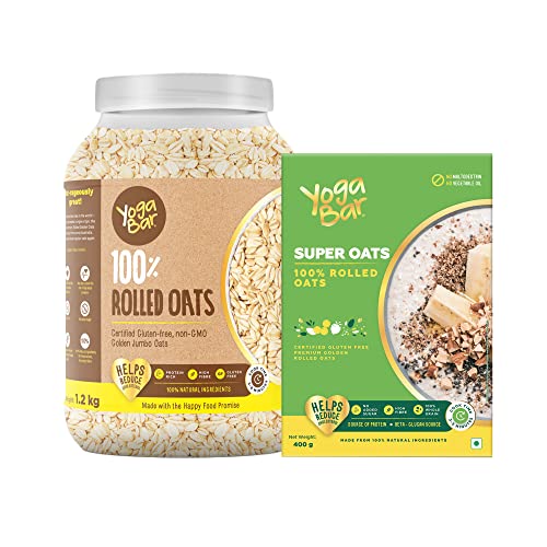 Image of Yogabar 100% Rolled Oats Combo | Rolled Oats kg | Yogabar 100% Super Rolled Oats 400g | Gluten Free Oats with High Fibre, 100% Whole Grain, Non GMO | Healthy Super Food