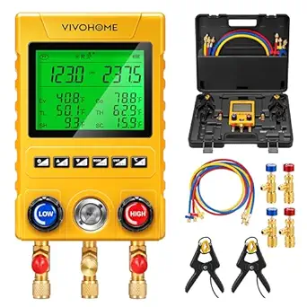 VIVOHOME Digital HVAC Manifold Gauges with 2 Wired Temperature Clamp Probes