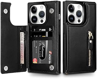 VUNAKE for iPhone 14 Pro Case Wallet Case Cover with RFID Card Holder Zipper Cash Pocket PU Leather Flip Folio Case Magnetic Clasp Heavy Duty Protective Case for iPhone 14 Pro Phone Case,Black