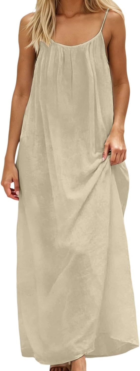 Casual Dresses for Women Sleeveless Backless Cami Dress Spaghetti Strap Flowy Beach Summer Loose Vacation Maxi Sundress - Image 7