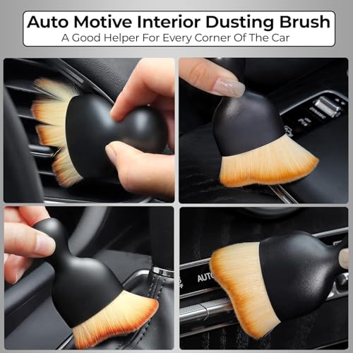 Image of 2 Pcs Car Interior Cleaning Brush Combo, AC Vent Cleaning Brush & Microfiber Car Duster | Dashboard Keyboard Laptop PC Dust Cleaning Brush