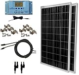 WindyNation 200 Watt Solar Panel Kit: Two pcs 100W Solar Panels + P30L LCD PWM Charge Controller +...