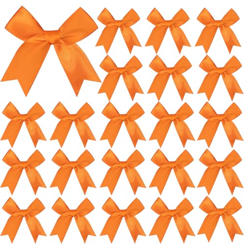 50 Pieces Gift Wrap Bows Premium Satin Ribbon Bows 3.3 Inch Craft Bows for Gift Wrapping DIY Treat Bags Holiday Gifts Bag Party Decorations Wedding Decor Christmas Birthday Presents (Orange)