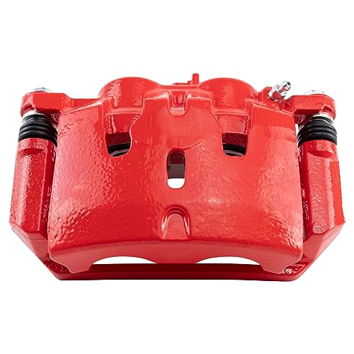 Image of TRQ Front Left Brake Caliper w /Bracket Performance Red Drivers Side