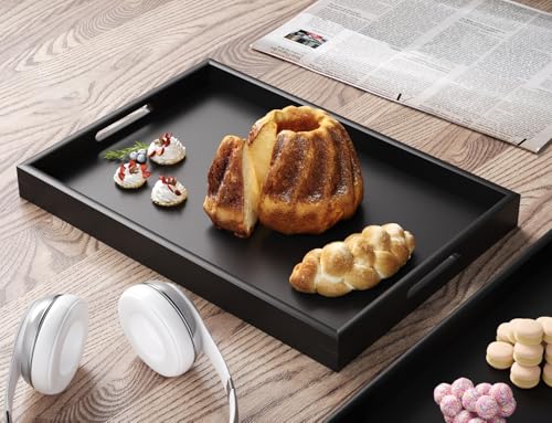 Fibogollo Bamboo Set of 2 Serving Tray with Handles,Decorative Trays Platter,Breakfast Tray in Bed,Food Drinks Tray for Eating,Working,Storing(Black) by Fibogollo - Image 4