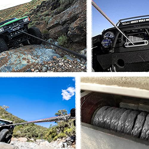 Pismire Winch 3/8\" x 80\' Synthetic Winch Rope with Hook, Winch Cable with Protective Sleeve, Car Tow Recovery Cable for 4WD Off Road Vehicle Truck ATV UTV SUV (Black Hook) - Thumbnail 7
