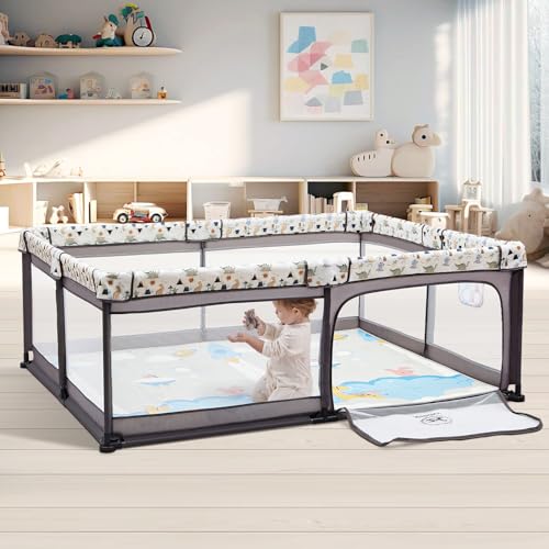 5 in 1 Baby Playpen with a Mat 71×59 Large PlayPen for Babies and Toddlers Outdoor Baby Play Yard for Baby Activity Center Sturdy Safety Baby Fence with Breathable Mesh and Anti Slip Base