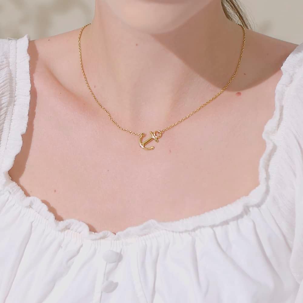 18k Silver Gold Rose Gold Plated Stainless Steel Women Sideways Anchor Pendant Necklace 18inches Choose Colors - Image 3