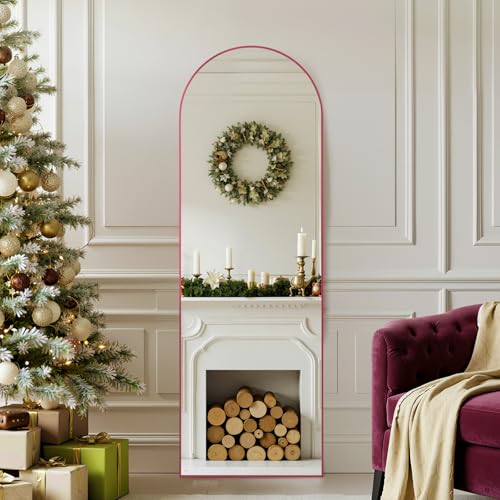 Anpark 19″x57″Arched Full Length Mirror, Full Body Mirror with Stand, Aluminum Frame for Bedroom & Hanging Leaning Modern Simple Home Decor Shatter-proorf Nano Glass Wall Living Room Cloakroom, Pink