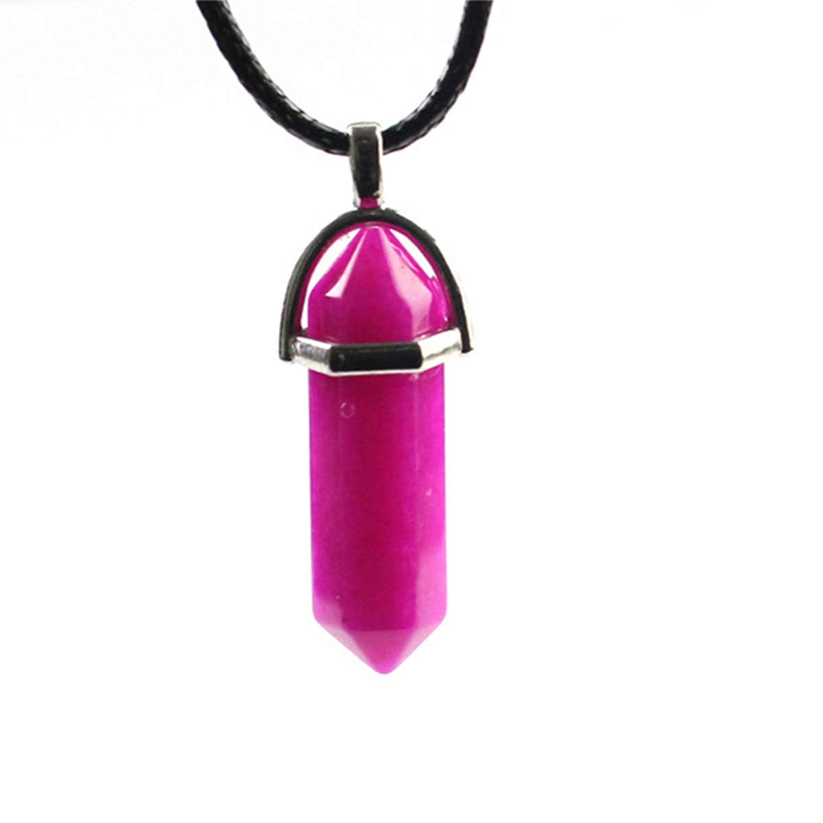 Anglacesmade Bullet Shape Gemstone Choker Necklace Hexagonal Pointed Reiki Chakra Pendant Leather Necklace Bohemian Jewelry for Women