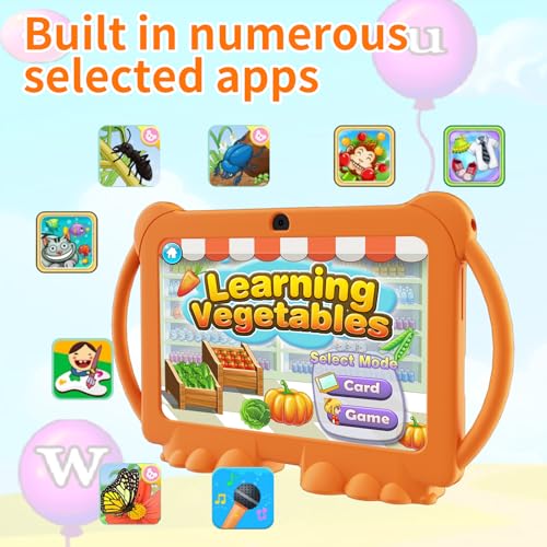 Image of PEICHENG Kids Tablet 7 inch Android 12.0 for Toddler, 4GB RAM 32GB ROM Bluetooth IPS Screen Parental Control Dual Camera Shockproof Case for Educational Games (Orange)