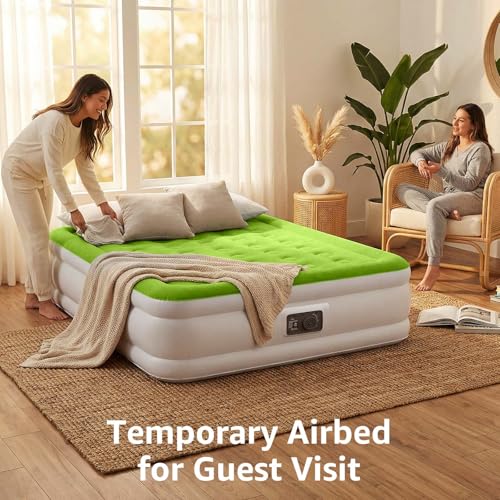 Image of YENING Size Air Mattress with Built in Pump Raised Double Blow up Bed Inflatable Camping Airbed Electric 18 Inch Tall (Queen, Queen)