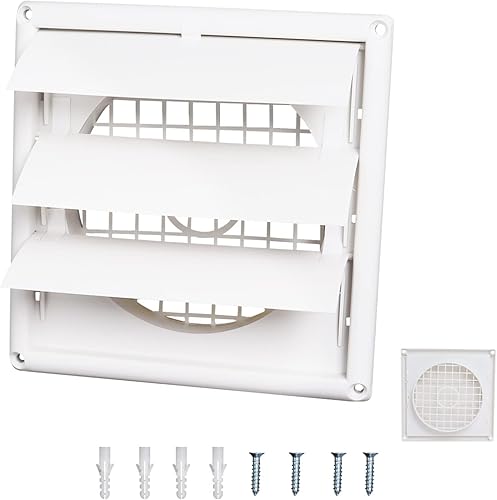 Swess Cubierta de ventilación exterior de 4 pulgadas con solapa con listones y protector de pájaros integrado, tapa de escape exterior resistente a