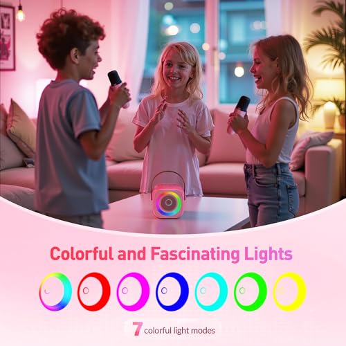 Image of Mini Karaoke Machine with 2 Wireless Microphones for Kids Adults,Portable Bluetooth Karaoke Speaker with Party Lights,Christmas Birthday Gifts for Girls Ages 4, 5, 6,7, 8, 9, 10,12+ Family Home Party