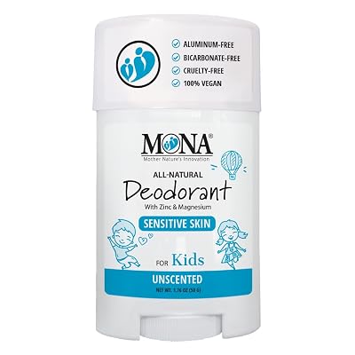 MONA UNSCENTED 100% Natural Deodorant for Kids, Preteens & Teens | Clean Beauty Award Winner | No Baking Soda, Synthetic Scents or Aluminum | Safe for Kids with Sensitive Skin | (UNSCENTED 1.76 Oz)